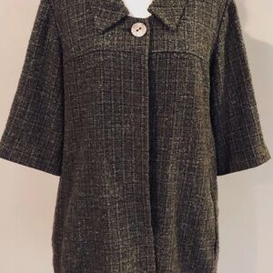 J Jill Tweed Short Sleeve Gray Blazer Jacket women size LG